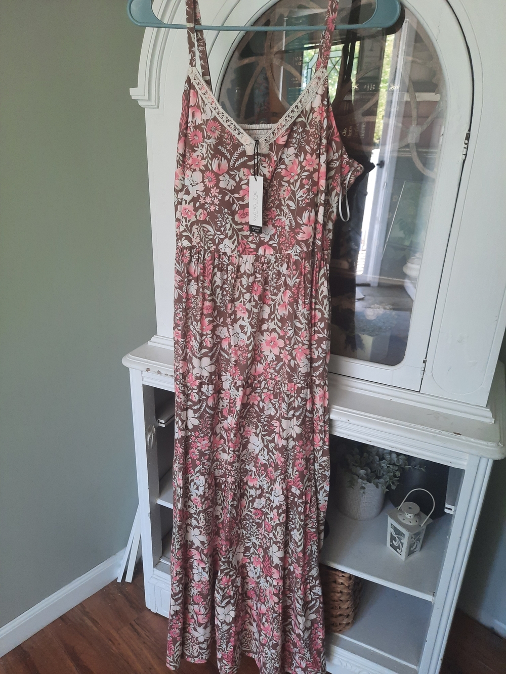 Rachel Zoe Brown Maxi mommy + me Dress with Pink Floral Print~ NWT~ 8